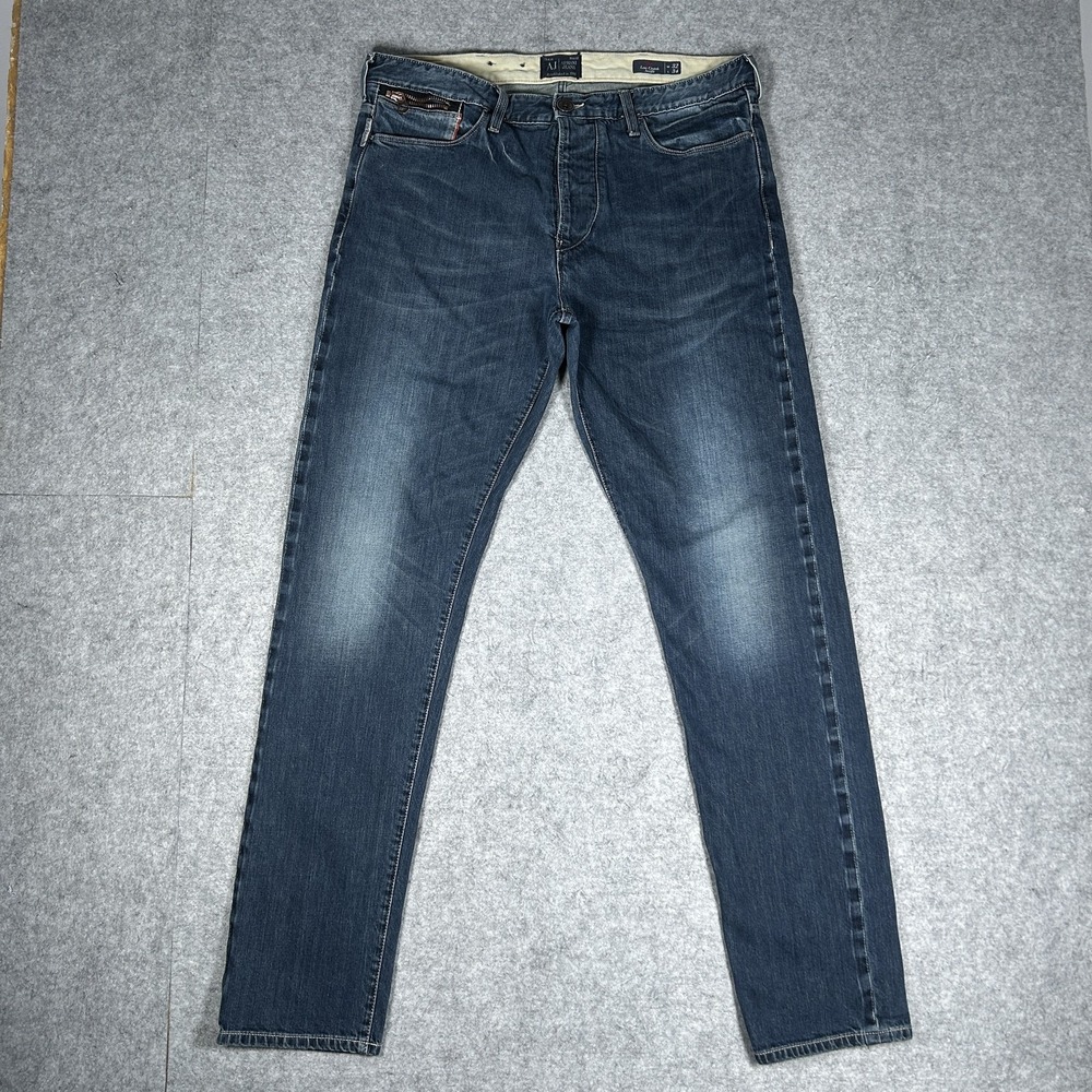 Vintage Armani Jeans J16 Denim Mens 32x34 Medium Blue Wash Y2K Low Crotch Faded